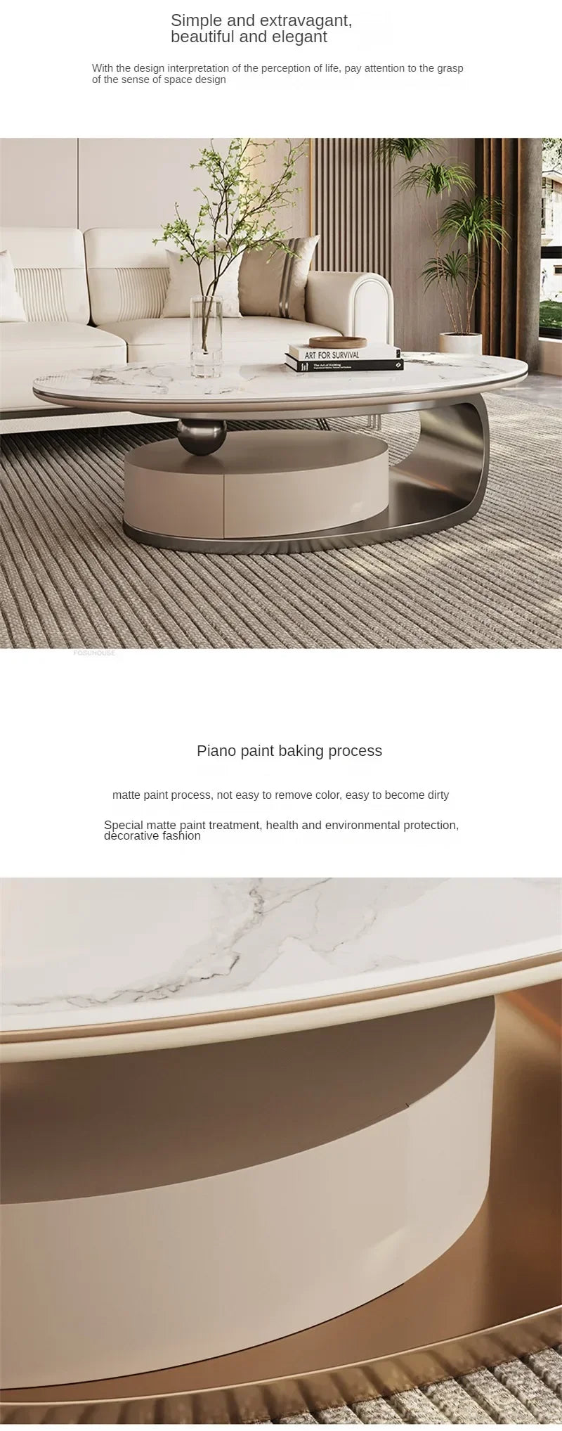Nordic Light Luxury Designer Oval Coffee Table Rock Board Coffee Tables for Living Room Simple Storage Side Table Home Furniture