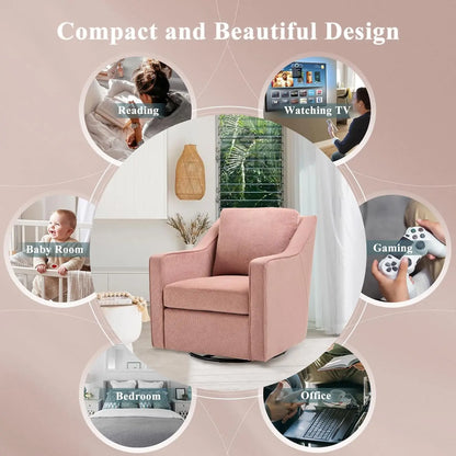 Swivel Accent Chair, 360° Rotation Chenille Fabric Upholstered Leisure Armchair with Lumbar Pillow for Living Room Bedroo