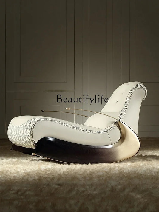 S Modern Italian Light Luxury Rocking Chair Leather Recliner Leisure Chair Single Sofa Rocking Chair