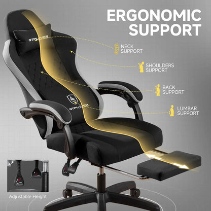 Office Chair, Gaming Computer Desk Fabric Chair with Footrest, High Back Ergonomic Office Chair with Pocket Spring Lumbar Suppor