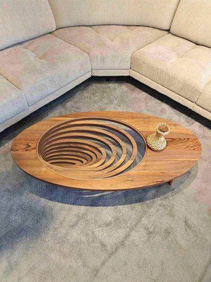 Table basse moderne en bois massif pour petit appartement, table à thé ovale de luxe haut de gamme pour salon