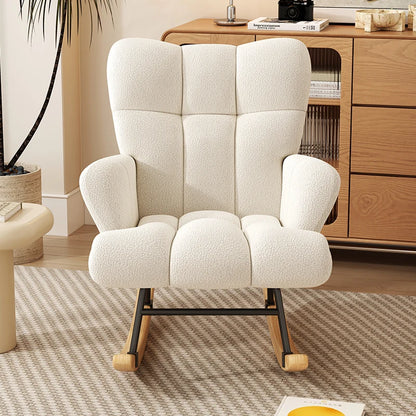 Rocking Chair Leisure Chair, High-Back Armchair with Padded Seat, Velvet Fabric, Solid Wood, Soft-Covered Rocking Chair for Office