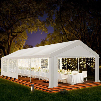 10 x 30 Canopy Tent Heavy Duty, 10x30 Party Tent with Removable Sidewalls & 4 Built-in Sandbags, Wedding Tent UV 50+，Waterproof