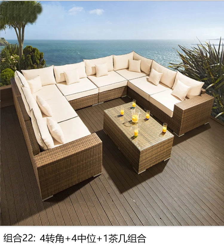 Terrace Modern Garden Sofas Outdoor Combination Courtyard Nordic Garden Sofas Waterproof Pe Rattan Furniture Sofá Jardín MHHYSF