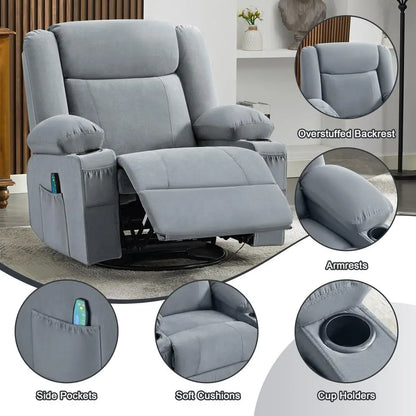 Rocker Recliner Chair with Heat and 8Point Massage, Extra Wide Manual Lounge Sofa for Adults, Overstuffed Living Room Chair wit