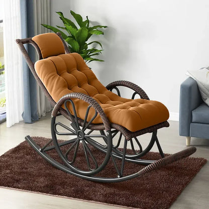 Hot Chair with Cushion and Floor Mat Ergonomic Wicker Recliner Lounge Chair for Patio Balcony Living Room