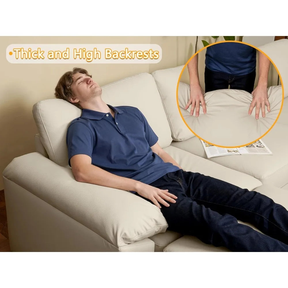 3 Seater Deep Seat Sectional Sofa,Scratch Resistant Faux Leather Material, Oversized Modular Couch for Living Room