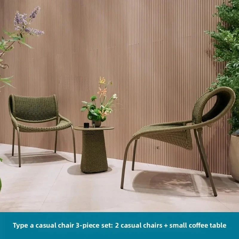 Villa Hotel Outdoor Garden Single Rattan Chair Nordic Home Aluminum Alloy Table and Chair Set Leisure Rope Garden Furniture Sets