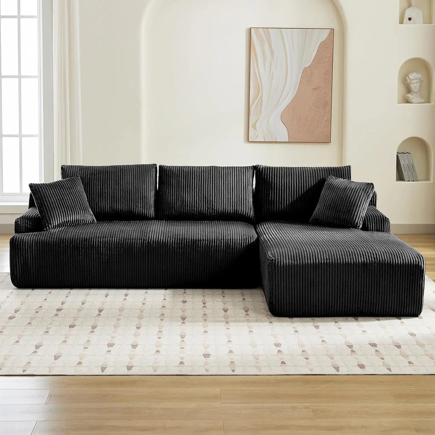 106” Modular Sectional Sofa, Cloud Sectional Couch with L-Shape Chaise/Deep Seat/Armrest/Plush Corduroy Fabric, No Assembly