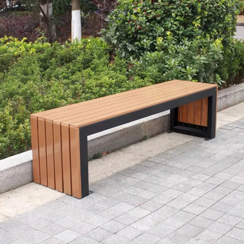Meubles urbains modernes banc de jardin banc en acier inoxydable sièges de parc jardin en bois Patio extérieur bancs en acier inoxydable