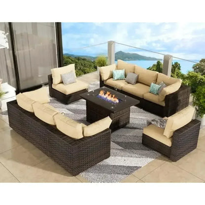 /Outdoor Furniture 7 Piece Sets with Fire Pit Table, Patio Couch Sectional with NoSlip Cushions and Cover, Outdoor Furniture S