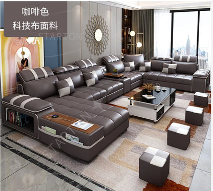 European Home Custom Comfortable Leather Sofa Set Adjustable Head Pillow Genuine Leather Corner Sofa for Living Room Basement
