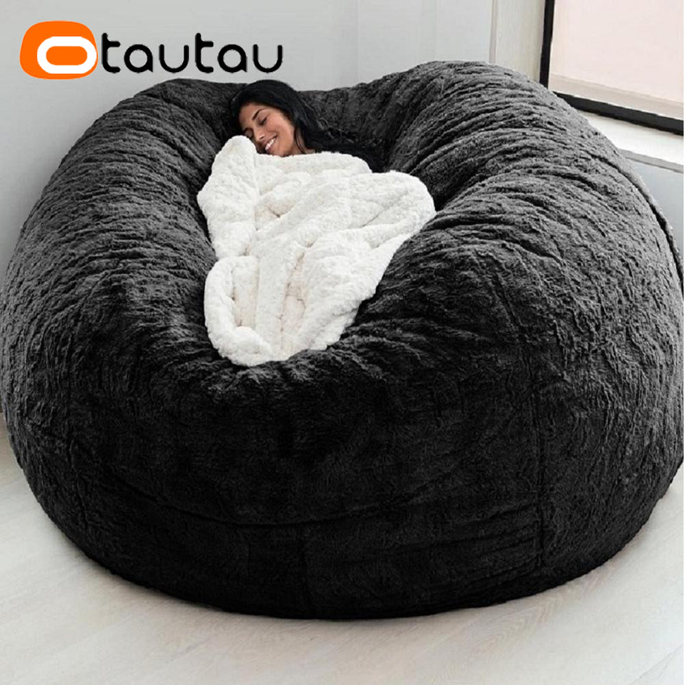 OTAUTAU 5ft Giant Fluffy Faux Bunny Fur Bean Bag Cover Winter Christmas Pouf Cover DD003【No Filler!Need uy Filler By Yourself!】