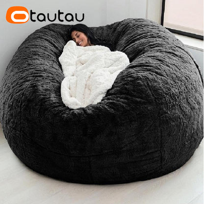 OTAUTAU 5ft Giant Fluffy Faux Bunny Fur Bean Bag Cover Winter Christmas Pouf Cover DD003【No Filler!Need uy Filler By Yourself!】