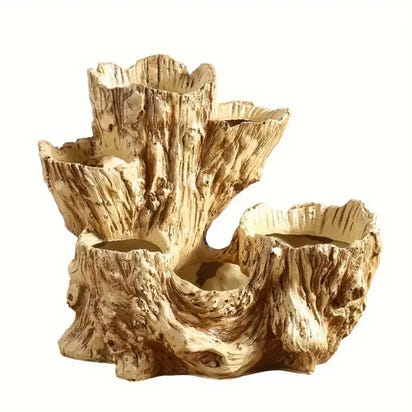 Resin Succulent Flowerpot (with Drainage Hole) - Unique Asymmetrical Texture Design, Dual-Use Indoor and Outdoor Decoration