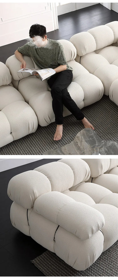 Cream Modular Sofa Set, Cat-Proof Teddy Fabric 3-Seater with Latex-Foam Fill, Imported Pine Frame, Nordic Retro Style