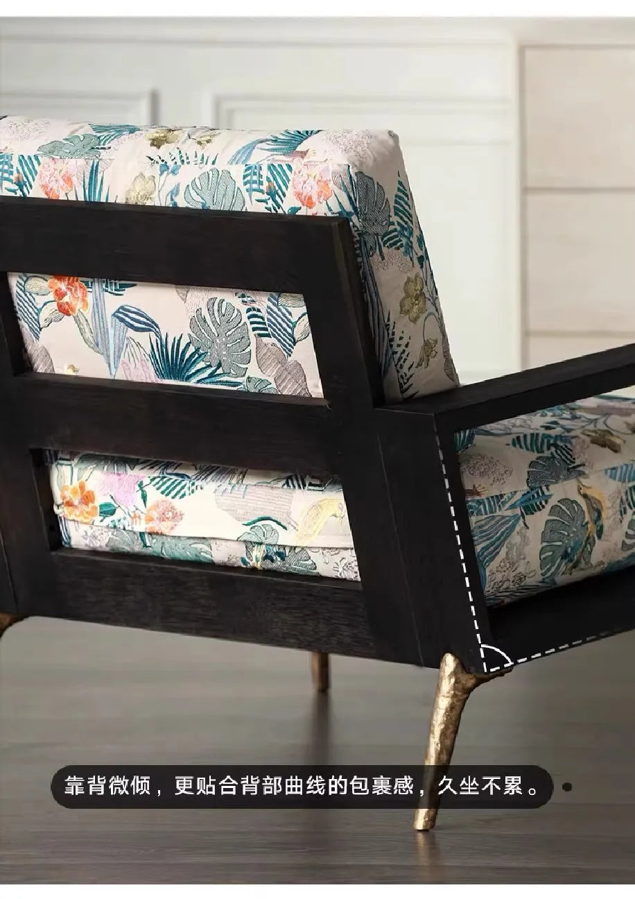 American retro single sofa chair living room lazy chair designer solid wood Nordic light luxury leisure chair