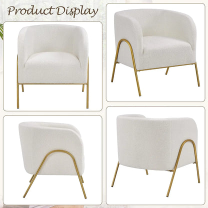 Set of 2, Armchair Set, Side Chairs for Living Room, Boucle Fabric Vanity Chairs with Gold Legs for Bedroom Office Readig Nook