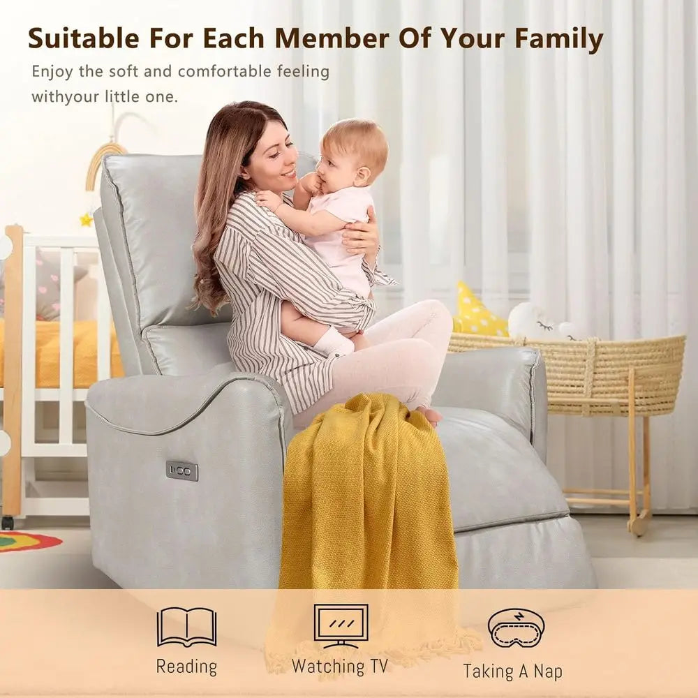 Oversized Power Recliner Swivel Glider Massage Heat Nursery Adjustable Headrest 26in Wide Armrest White Customized