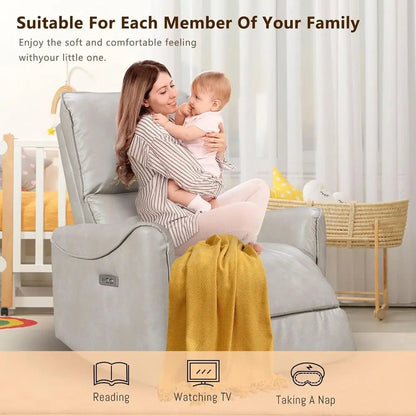 Oversized Power Recliner Swivel Glider Massage Heat Nursery Adjustable Headrest 26in Wide Armrest White Customized