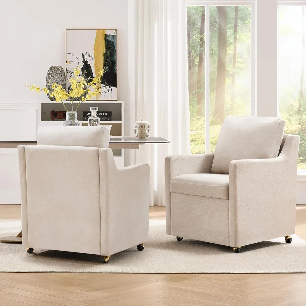 Modern Linen Dinging Chair with Casters.Upholstered Arm Chair for Relaxing.Storage Chair Design,Set of 1