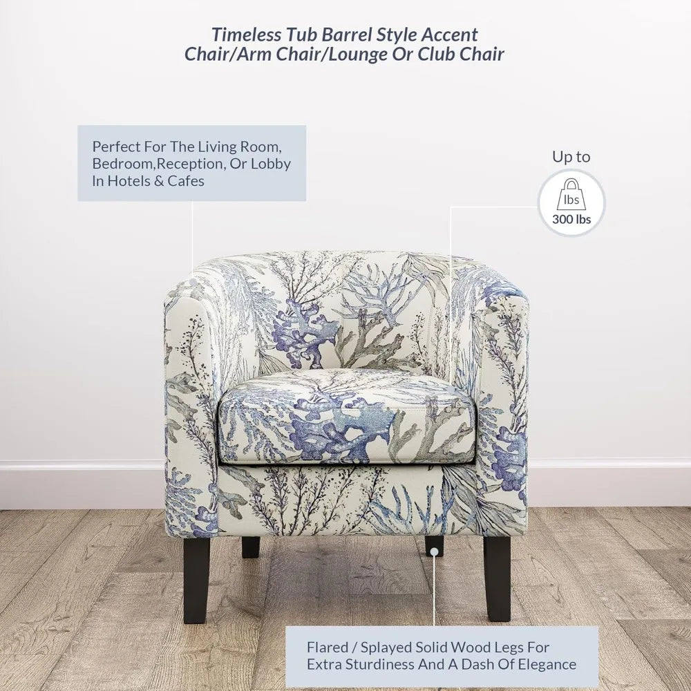 Linen Round Accent Barrel Chair, Club Tub Sofa Chair for Bedroom, Corner Chairs with Flared Legs and Cozy Soft Padding