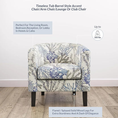 Linen Round Accent Barrel Chair, Club Tub Sofa Chair for Bedroom, Corner Chairs with Flared Legs and Cozy Soft Padding
