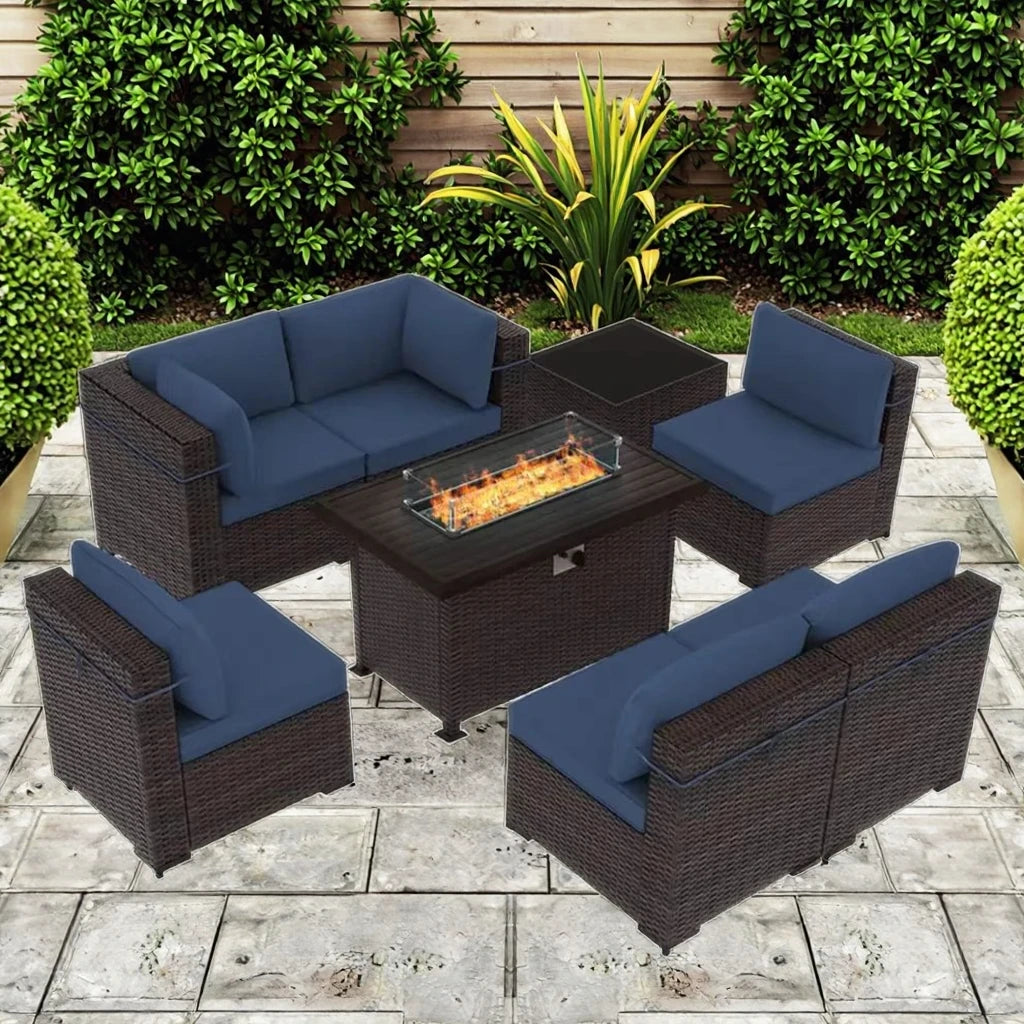 Wholesale 7 PCS Patio Rattan Dining Sofa Set Steel Wicker Cornerl Sofa with Ottoman Garden Sofa