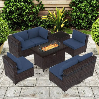 Wholesale 7 PCS Patio Rattan Dining Sofa Set Steel Wicker Cornerl Sofa with Ottoman Garden Sofa