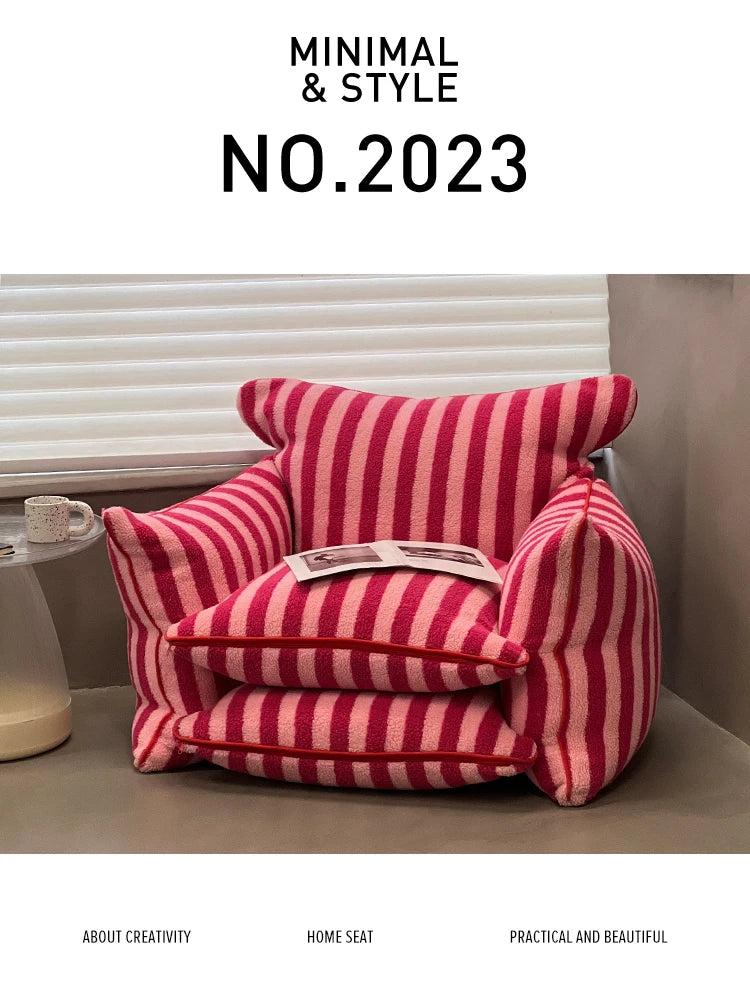 MOMO Simple Household Living Room Leisure Lazy Sofa Net Red Striped Bedroom Tatami Creative Backrest Chaise Longue