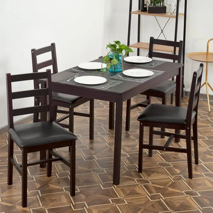 4-Seat Pine Wood Dining Set with Upholstered Chairs, Brown, Space-Saving for Home & Restaurant Use