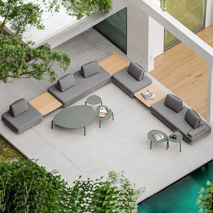 nvModern Simple Outdoor Patio Teak Aluminum Alloy Waterproof Corner Sofa Combination Outdoor Furniture&