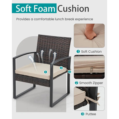 Patio Furniture Set, Outdoor Rattan Bistro Set with Coffee Table, Durable Steel Frame with Strapped Cushions for Garden