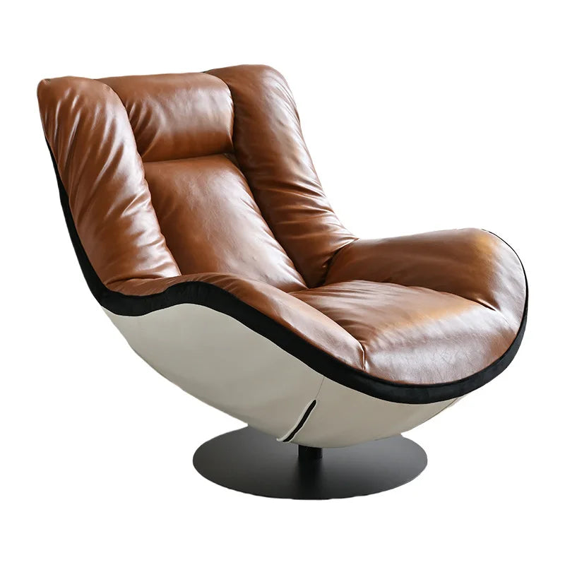 Medieval oil wax leather single sofa chair living room balcony leather casual lazy can lie down designer high-end single chair