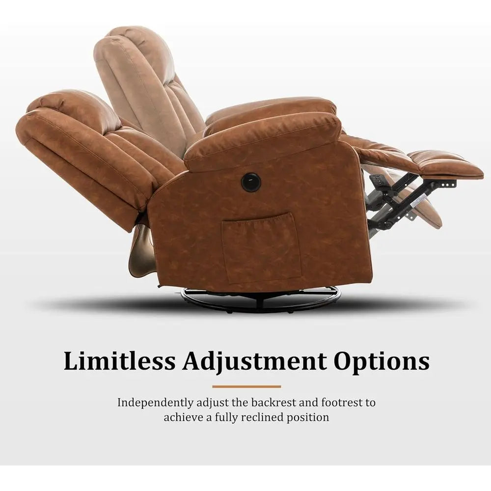 360° Swivel Recliner with Massage & Heating, Rocking Chair with Side Pockets & USB for Living Room, Nursery, or Bedroom