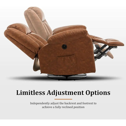 360° Swivel Recliner with Massage & Heating, Rocking Chair with Side Pockets & USB for Living Room, Nursery, or Bedroom