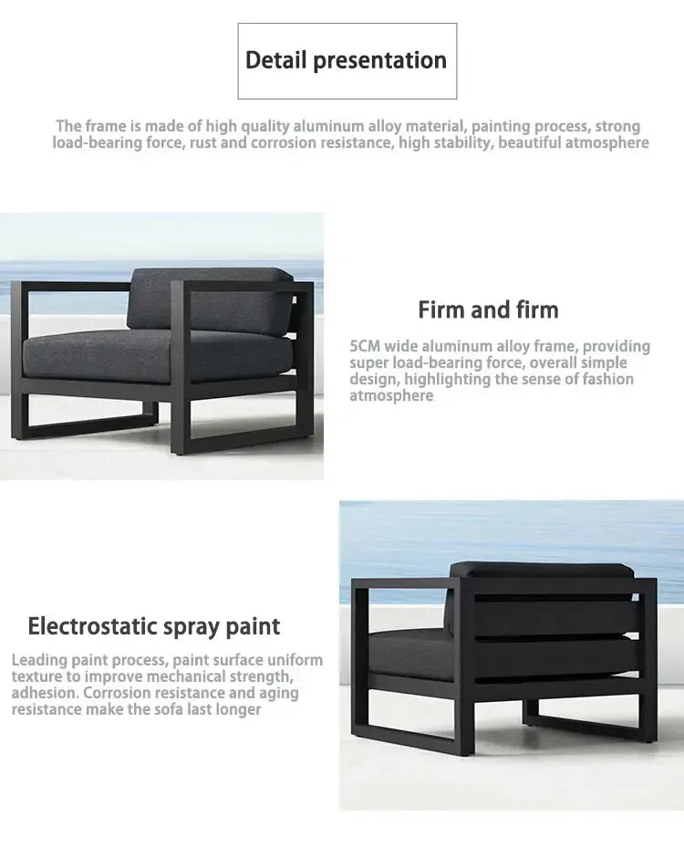 Outdoor Aluminum Alloy Sofa Four Piece Set, Terrace Garden Bar Waterproof Sofa Furniture Set