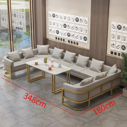 Linlamim Fabric Sofa Set Furniture Living Room Sofa Set with Desk and Stools / Big U Shape Cloth Couch Sofas for Home Furniture
