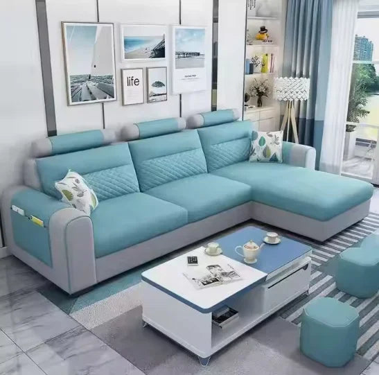 Newest Design Cloth Art Sofa Small Family Sitting Room Furniture Removable and Washable Corner Three Seat Fabric