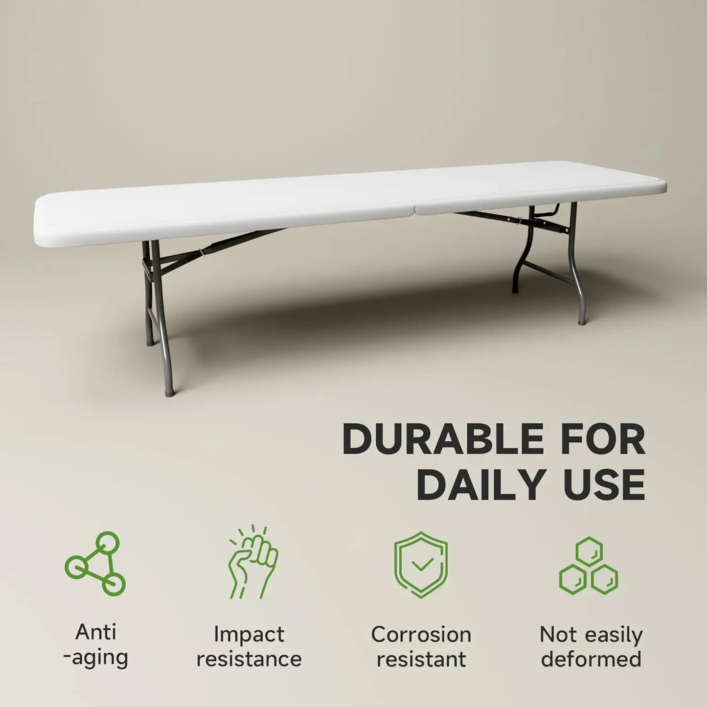 Heavy Duty 660LBS Folding Table With Safety Lock, Portable Camping Party Indoor Outdoor, 8FT, 2 Pack, Customized