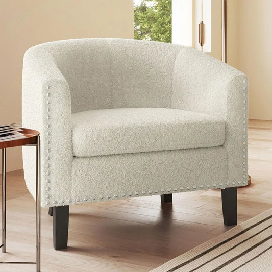 Upholstered Accent Chair, Barrel Club Chair with Silver Nail Head Trim & Legs for Living Room Bedroom Reception Room