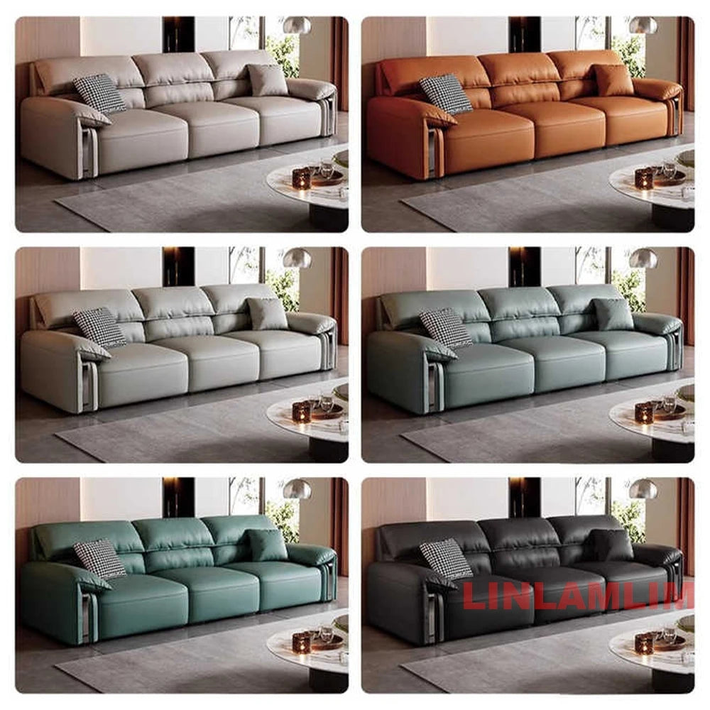 Modern Convertible Genuine Leather Sofa Bed – Multi-functional Electric Sleeper Couch with Adjustable Seats & Wide Chaise Lounge