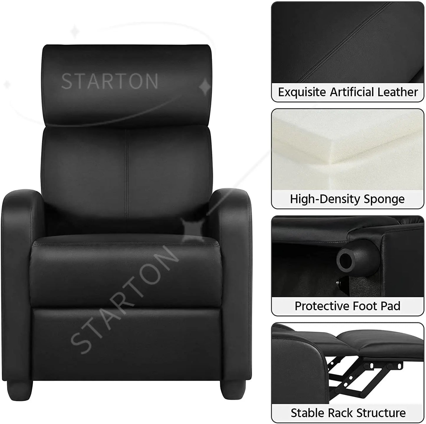 Single Recliner Chair PU Leather Push Back Leisure Chair for Home Theater Bedroom Apartment Dining Hotel