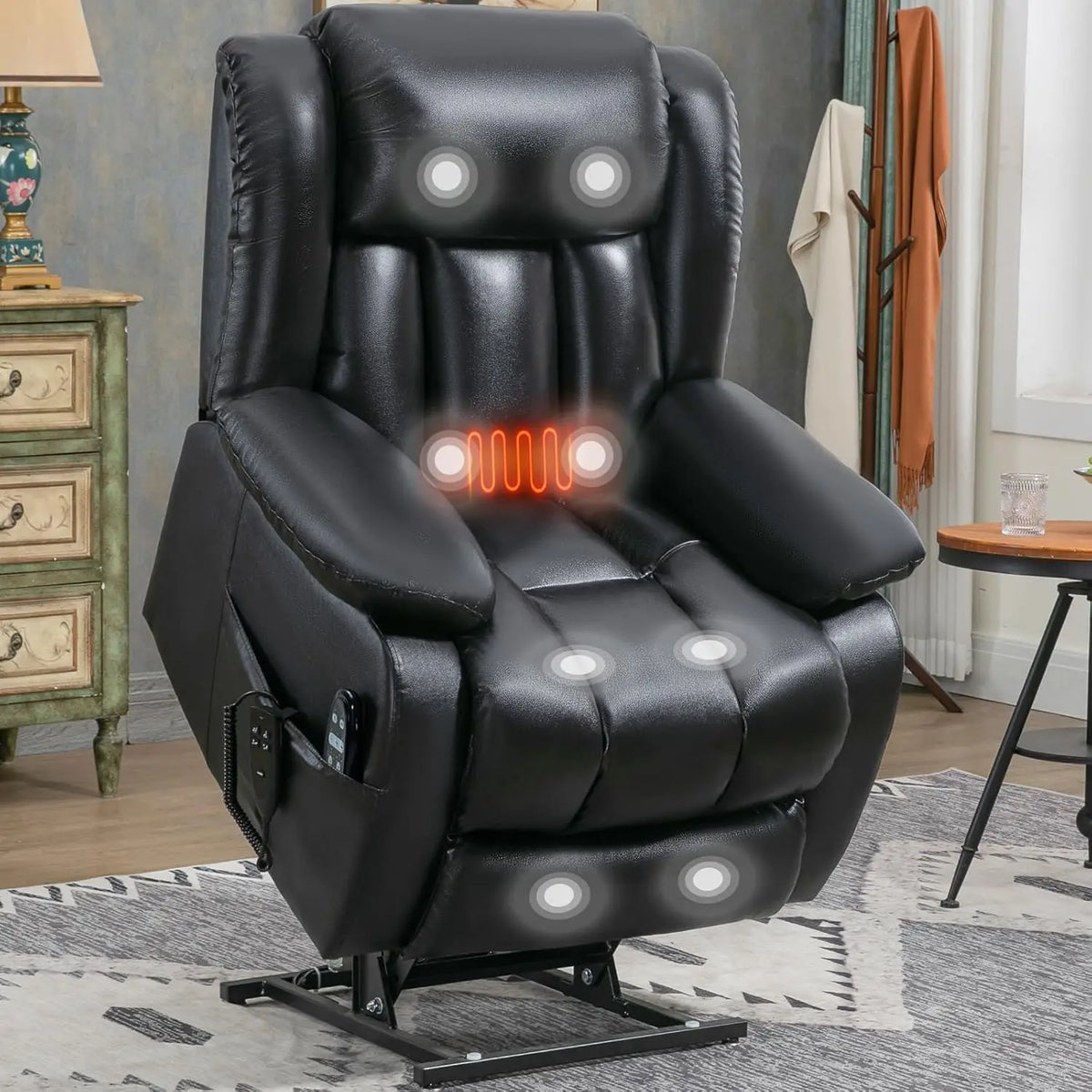 Lay Flat Lift Recliner Chair with Massage & Heat for Elderly People, Electric Power Lift Chair with Dual Motor, Cup Holders