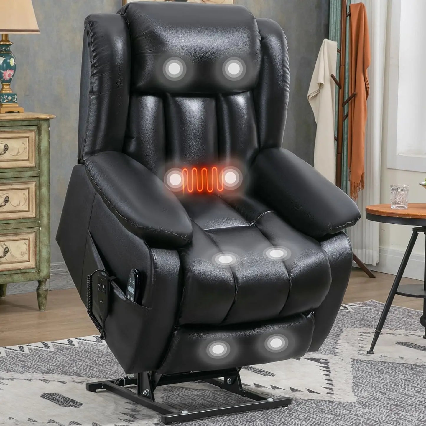 Lay Flat Lift Recliner Chair with Massage & Heat for Elderly People, Electric Power Lift Chair with Dual Motor, Cup Holders