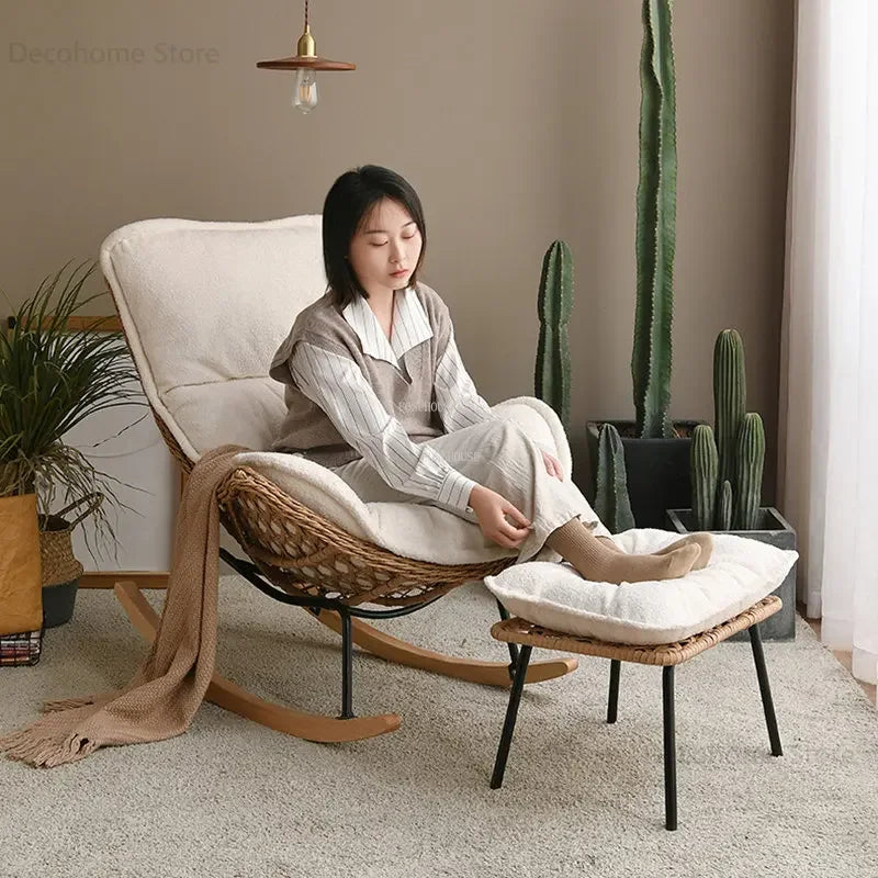 Modern Rattan Living Room Chairs Leisure Lazy Back Sofa Home Lounge Chair Outdoor Balcony Rocking Chair Living Room Furniture