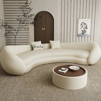 Simple cream living room sofa special-shaped semi-circular moon cashmere fabric sponge filling set