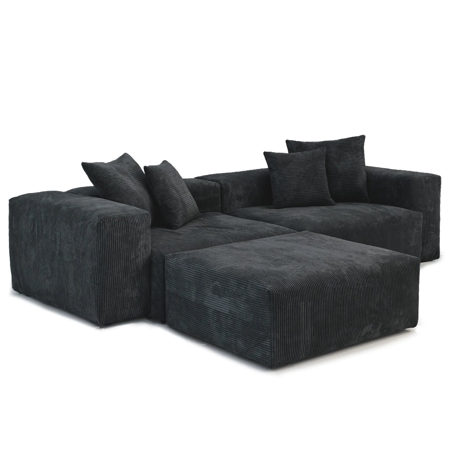 Modern Corduroy Fabric Sectional Couch with 4 Pillows 102" L-Shaped Sofa with Chaise Ottoman Hardwood Frame Sofa for Living Room