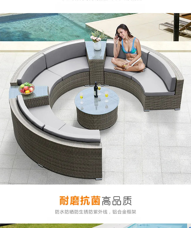 Outdoor round rattan sofa combination curved living room sofa