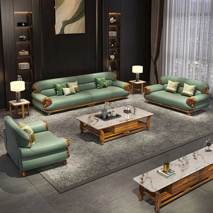 Leather sofa combination first layer cowhide modern new Chinese living room solid wood sofa furniture
